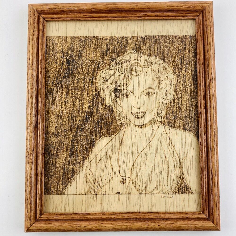 Handmade Art Etching Marilyn Monroe Wood Grains Carving Drawing Sketch Face Fron